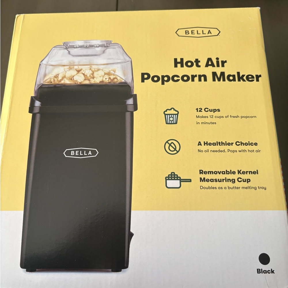BELLA Hot Air Popcorn Maker - Black